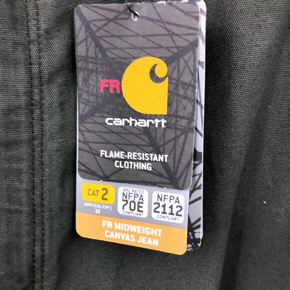 CARHARTT Mens Flame-Resistant Canvas Pants 44x36 Green Loose Fit Midweight  NWT - Picture 10 of 12